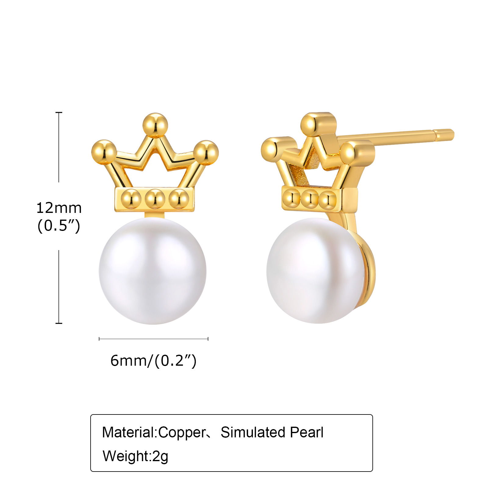 1 Pair Vintage Style Crown Plating Copper Ear Studs display picture 6