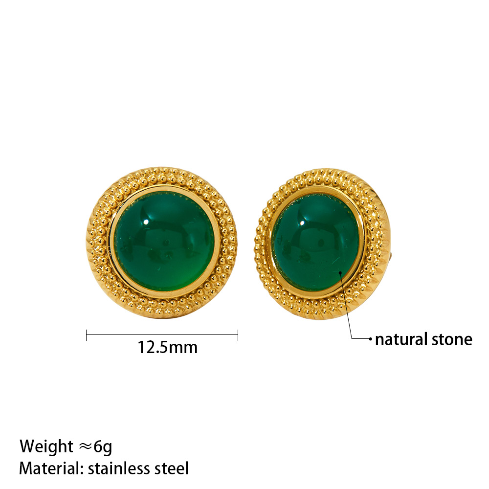 1 Pair Vintage Style Oval Plating Stainless Steel Opal Agate 16K Gold Plated White Gold Plated Gold Plated Ear Studs display picture 6