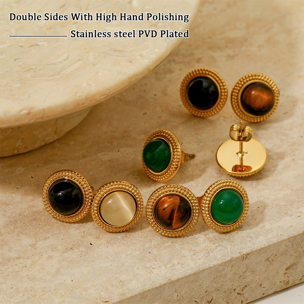 1 Pair Vintage Style Oval Plating Stainless Steel Opal Agate 16K Gold Plated White Gold Plated Gold Plated Ear Studs display picture 8