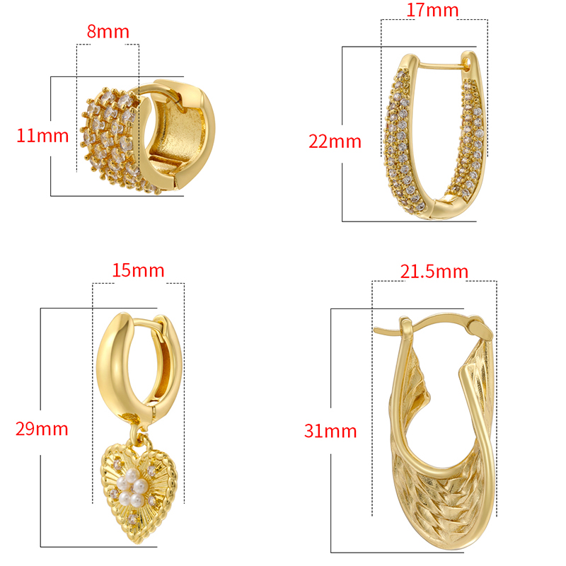 1 Pair IG Style U Shape Heart Shape Pea Plating Inlay Copper Zircon Hoop Earrings display picture 10
