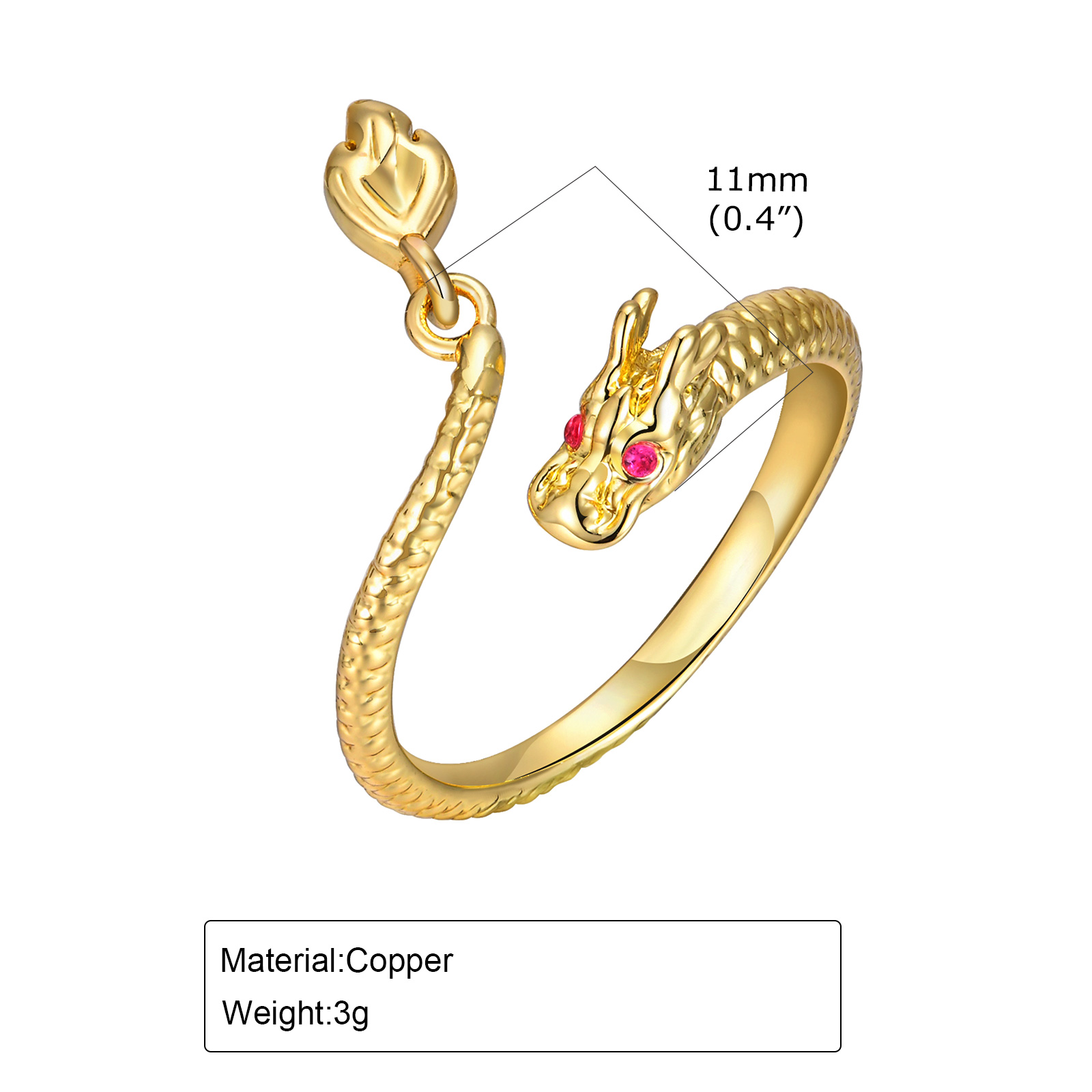 Kupfer Vergoldet Einfacher Stil Überzug Drachen Offener Ring display picture 6