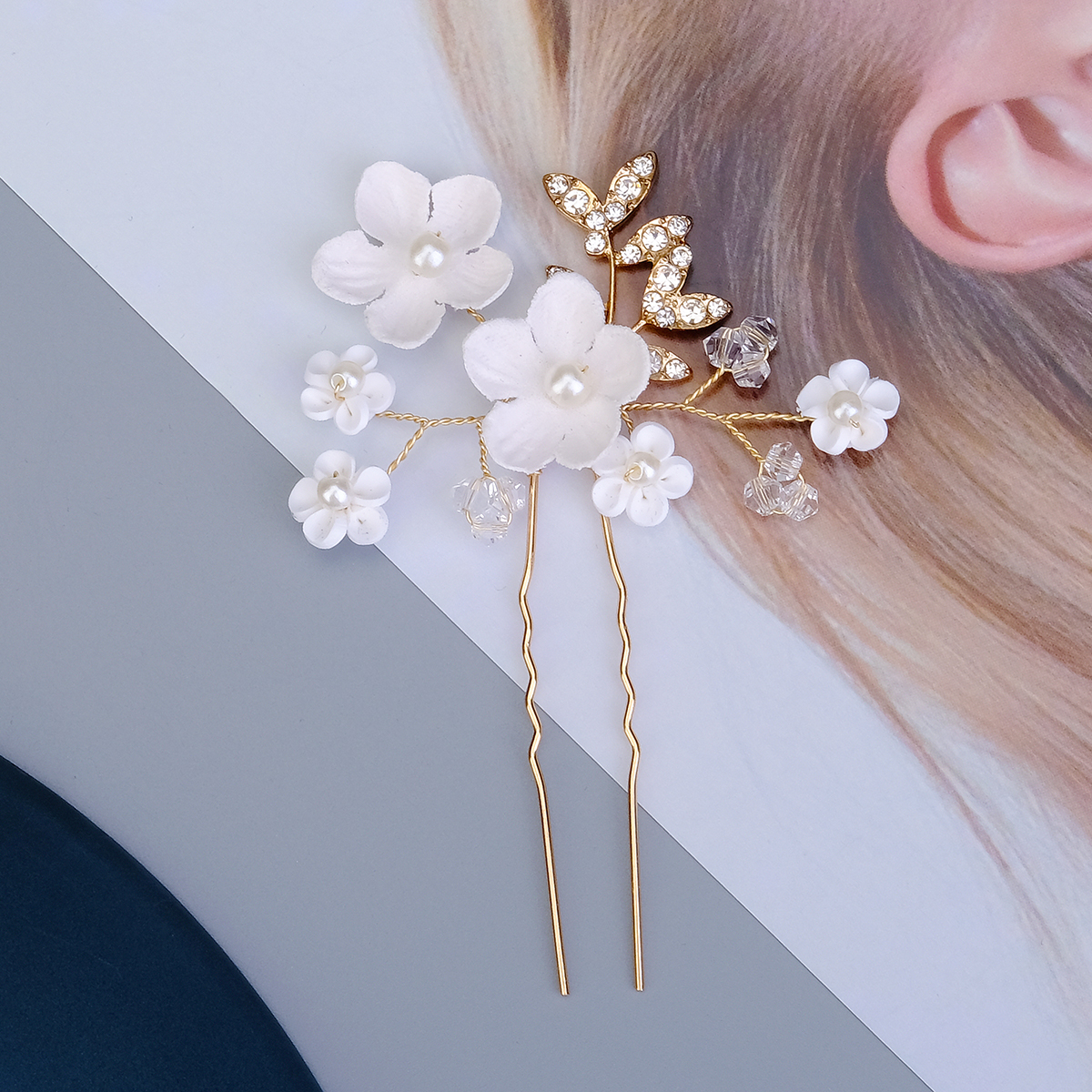 Women's Sweet Flower Imitation Pearl Soft Clay Plating Inlay Artificial Pearls Hairpin display picture 5