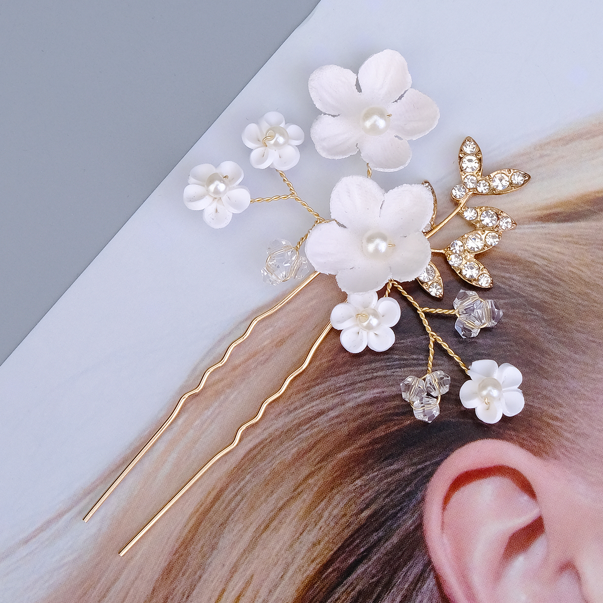 Women's Sweet Flower Imitation Pearl Soft Clay Plating Inlay Artificial Pearls Hairpin display picture 4