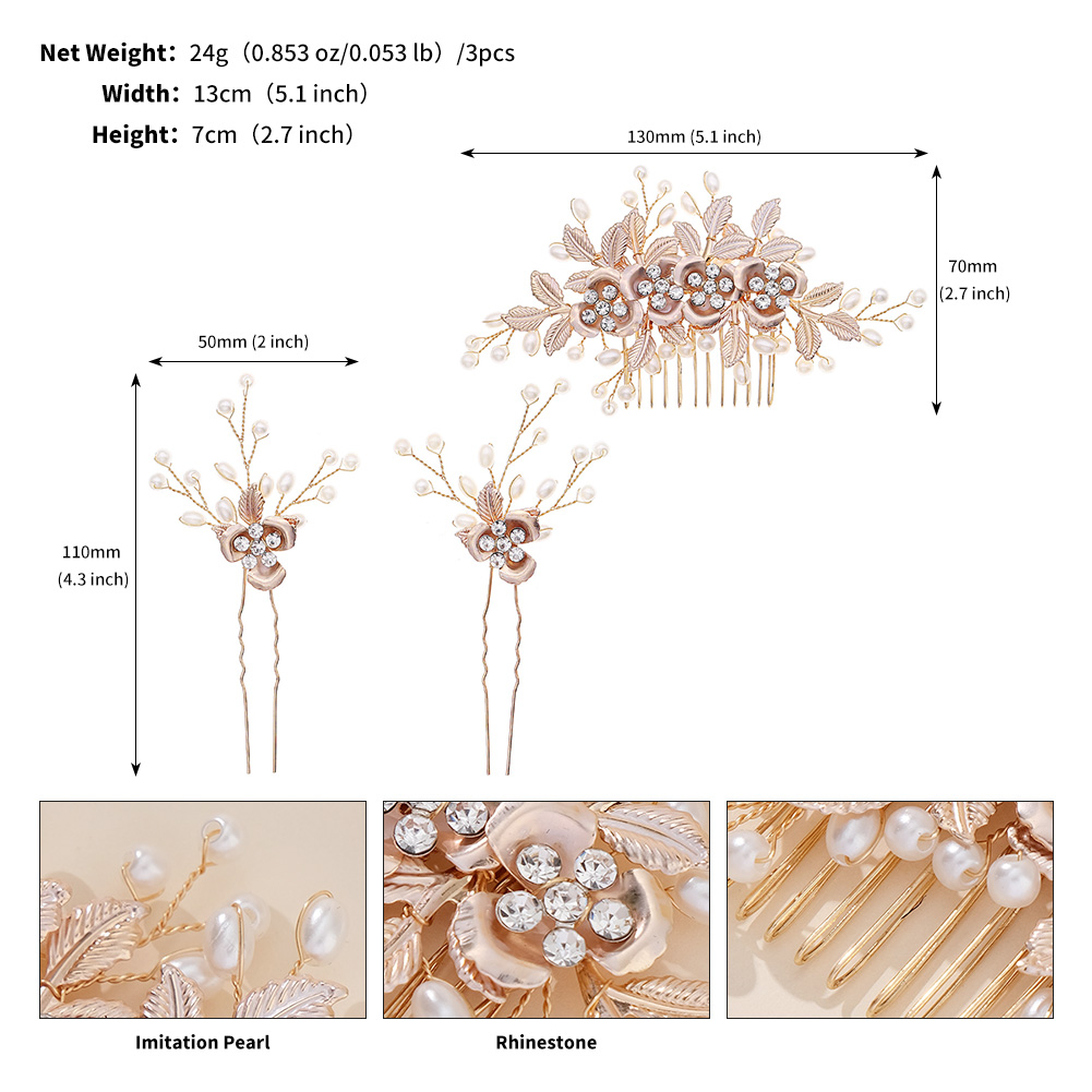 Women's Sweet Flower Imitation Pearl Rhinestone Metal Handmade Insert Comb display picture 7