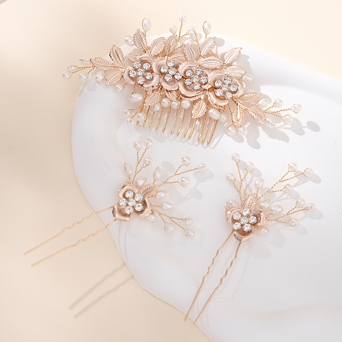 Women's Sweet Flower Imitation Pearl Rhinestone Metal Handmade Insert Comb display picture 3