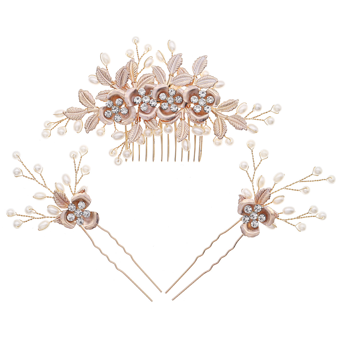 Women's Sweet Flower Imitation Pearl Rhinestone Metal Handmade Insert Comb display picture 6