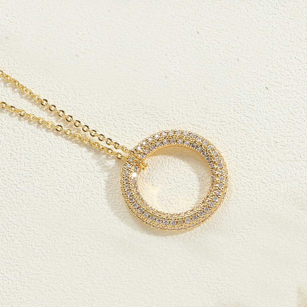 Copper 14K Gold Plated White Gold Plated Simple Style Circle Inlay Zircon Pendant Necklace display picture 2