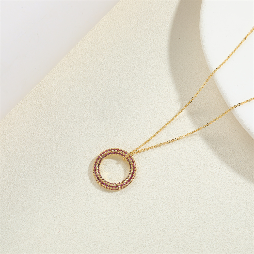 Copper 14K Gold Plated White Gold Plated Simple Style Circle Inlay Zircon Pendant Necklace display picture 7