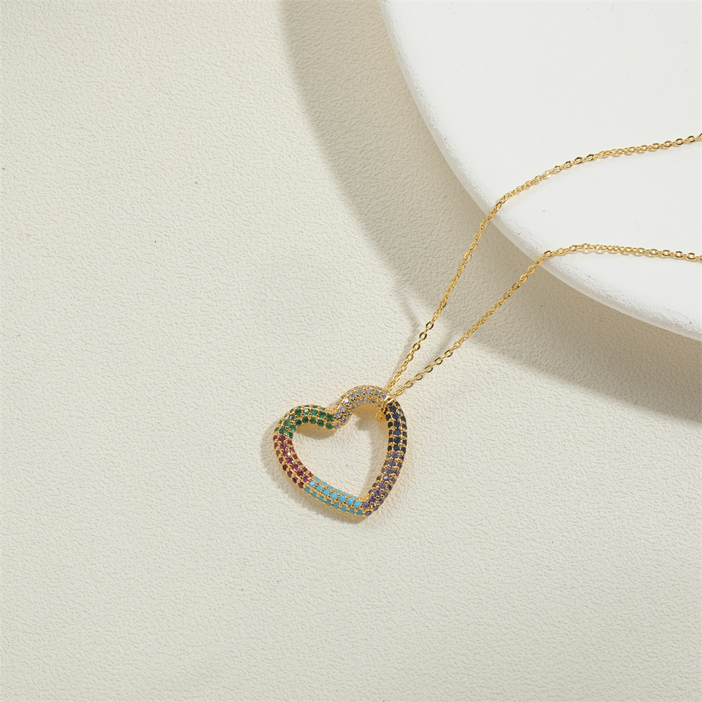 Copper 14K Gold Plated White Gold Plated Vintage Style Heart Shape Inlay Zircon Pendant Necklace display picture 2