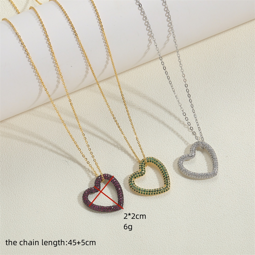 Copper 14K Gold Plated White Gold Plated Vintage Style Heart Shape Inlay Zircon Pendant Necklace display picture 7