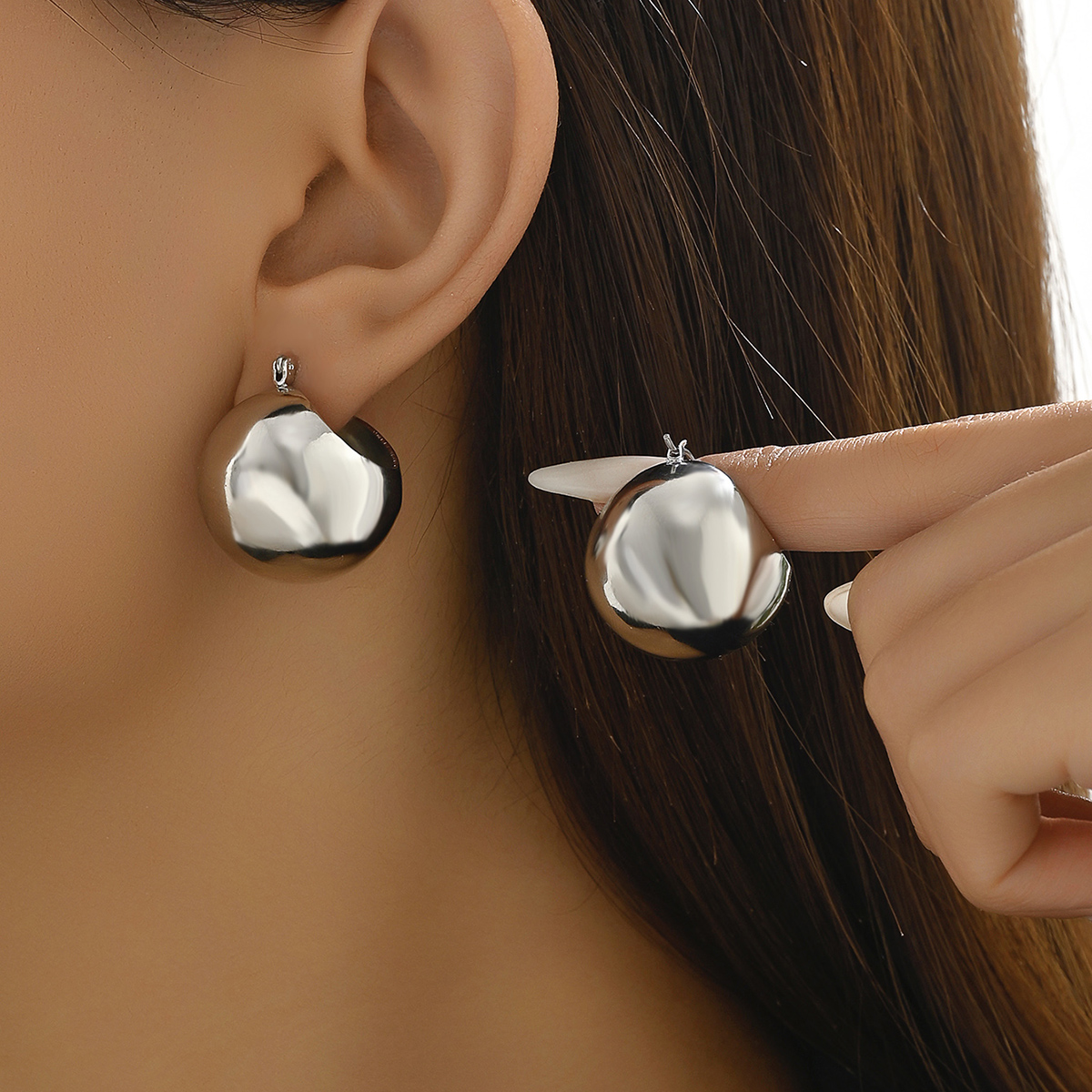 1 Pair IG Style Simple Style Ball Iron Earrings display picture 2