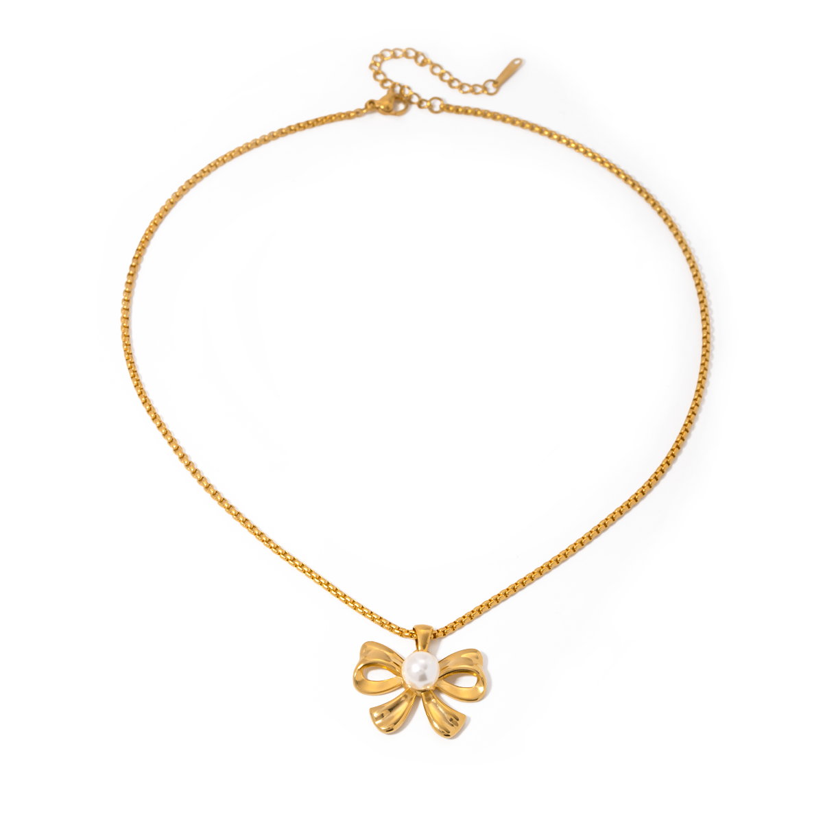 Rostfreier Stahl IG-Stil Elegant Bogenknoten Überzug Inlay Künstliche Perlen Halskette Mit Anhänger display picture 4
