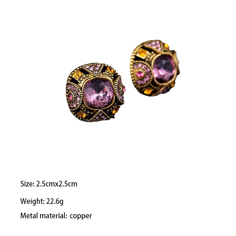 1 Paire Rétro À La Française Brillant Carré Placage Incruster Le Cuivre Zircon Boucles D'Oreilles display picture 1