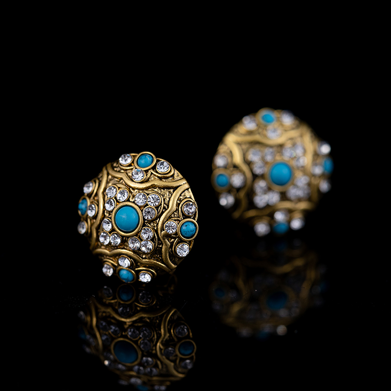 1 Pair Glam Retro Round Plating Inlay Copper Turquoise Zircon Ear Studs display picture 4