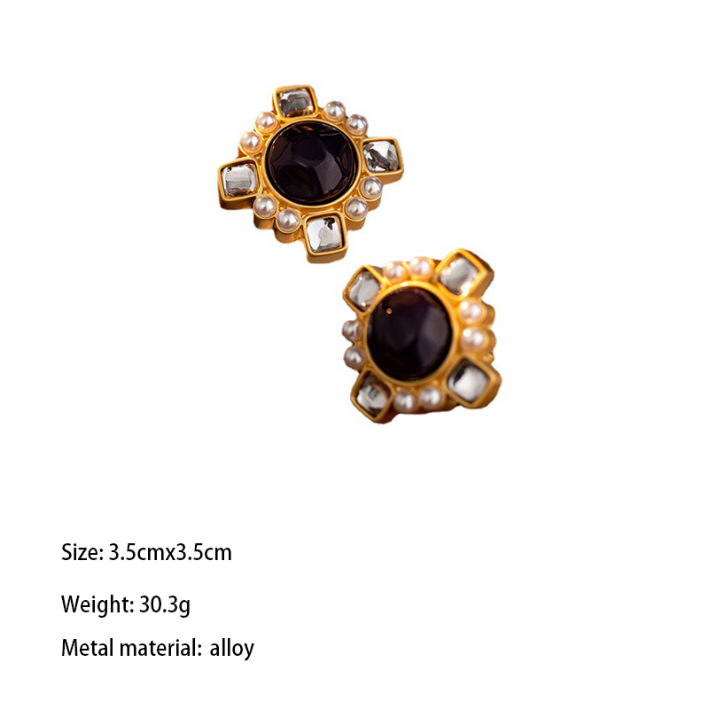 1 Pair Retro Simple Style Square Plating Inlay Alloy Rhinestones Pearl Ear Studs display picture 5