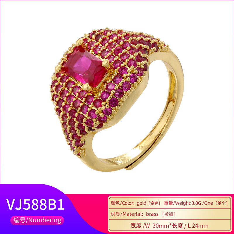 Großhandel Elegant Würfel Quadrat Kupfer Überzug Inlay Zirkon Offener Ring display picture 20