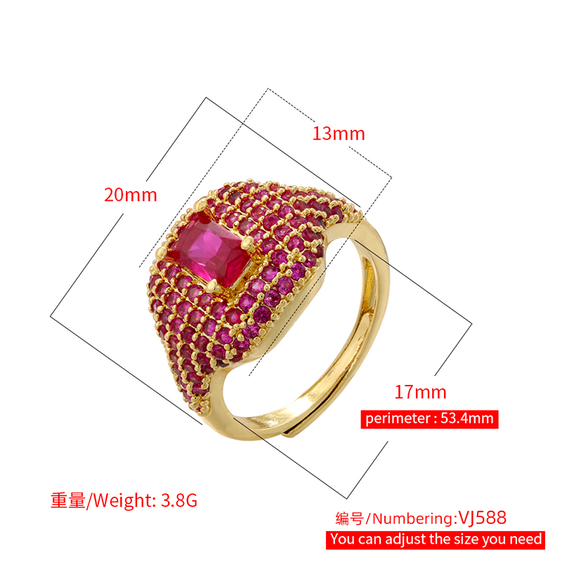 Großhandel Elegant Würfel Quadrat Kupfer Überzug Inlay Zirkon Offener Ring display picture 15