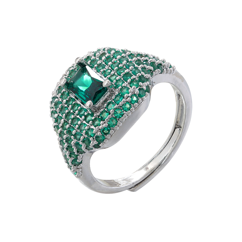 Großhandel Elegant Würfel Quadrat Kupfer Überzug Inlay Zirkon Offener Ring display picture 3