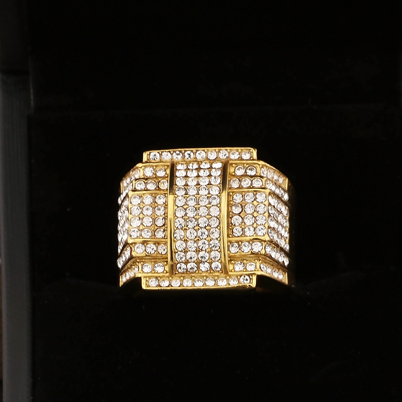 Hip-Hop Geometric Titanium Steel Plating Inlay Zircon 18K Gold Plated Men's Rings display picture 1