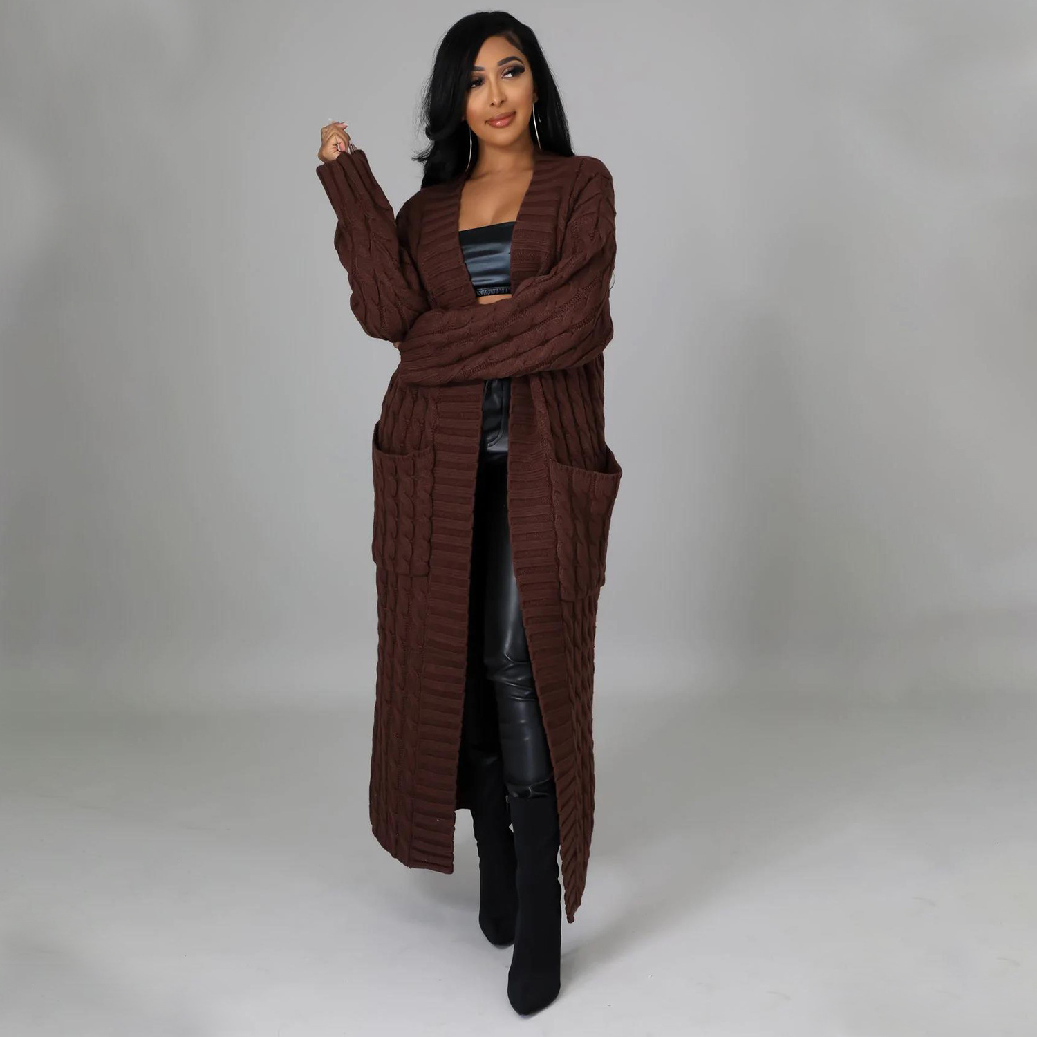 Women's Coat Sweater Long Sleeve Sweaters & Cardigans Elegant Solid Color display picture 30