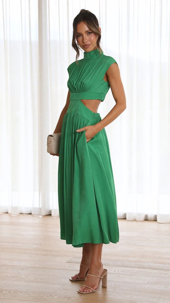Women's Regular Dress Elegant High Neck Sleeveless Solid Color Midi Dress Daily display picture 2