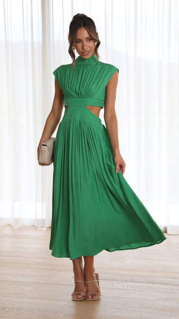 Women's Regular Dress Elegant High Neck Sleeveless Solid Color Midi Dress Daily display picture 4