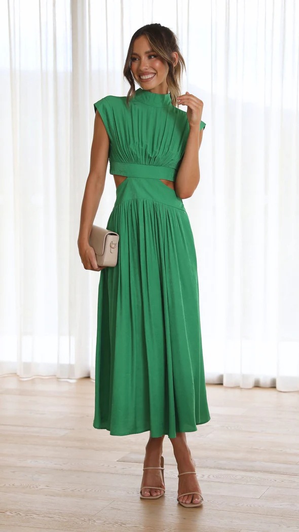 Women's Regular Dress Elegant High Neck Sleeveless Solid Color Midi Dress Daily display picture 5