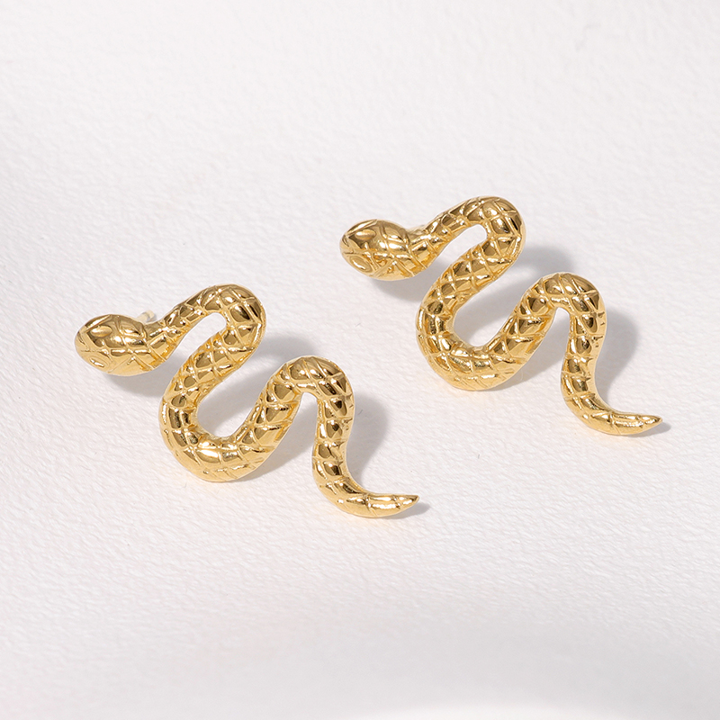 1 Pair Punk Snake Plating 304 Stainless Steel 18K Gold Plated Ear Studs display picture 3