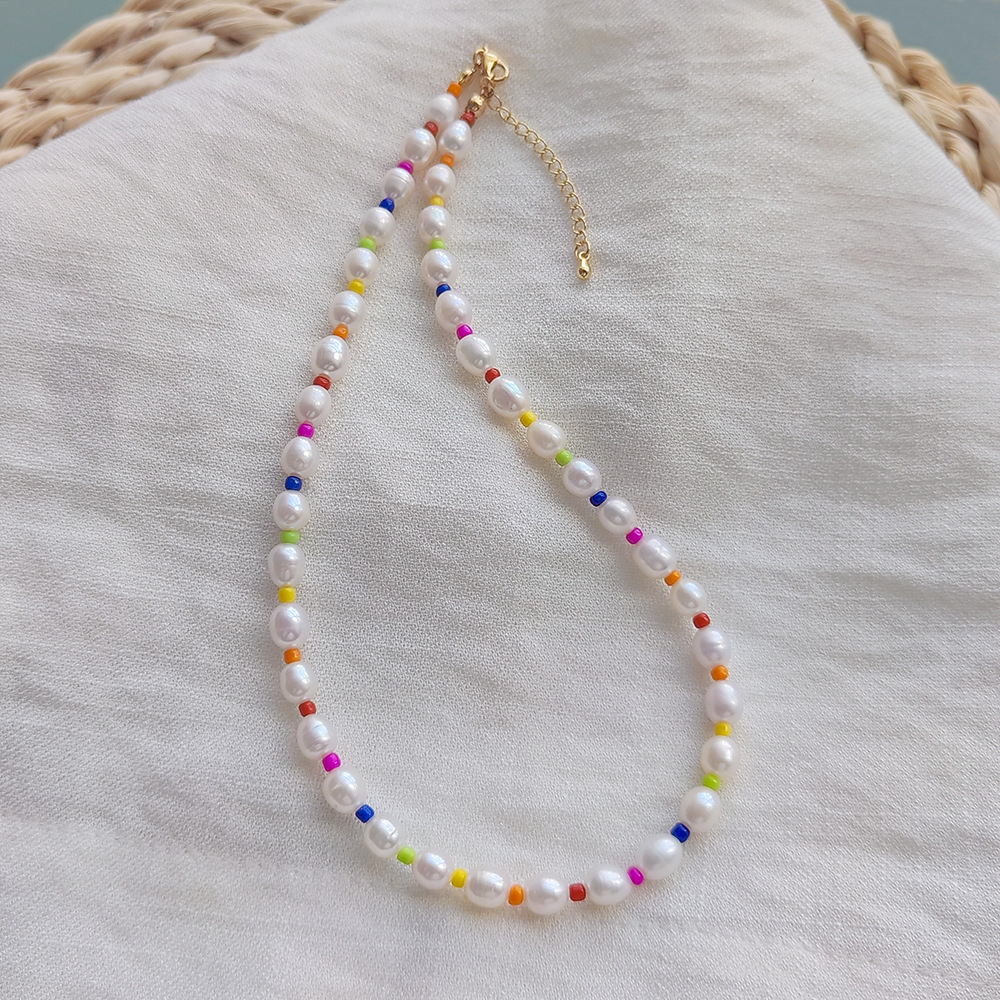 IG Style Color Block Freshwater Pearl Seed Bead Copper Necklace In Bulk display picture 2