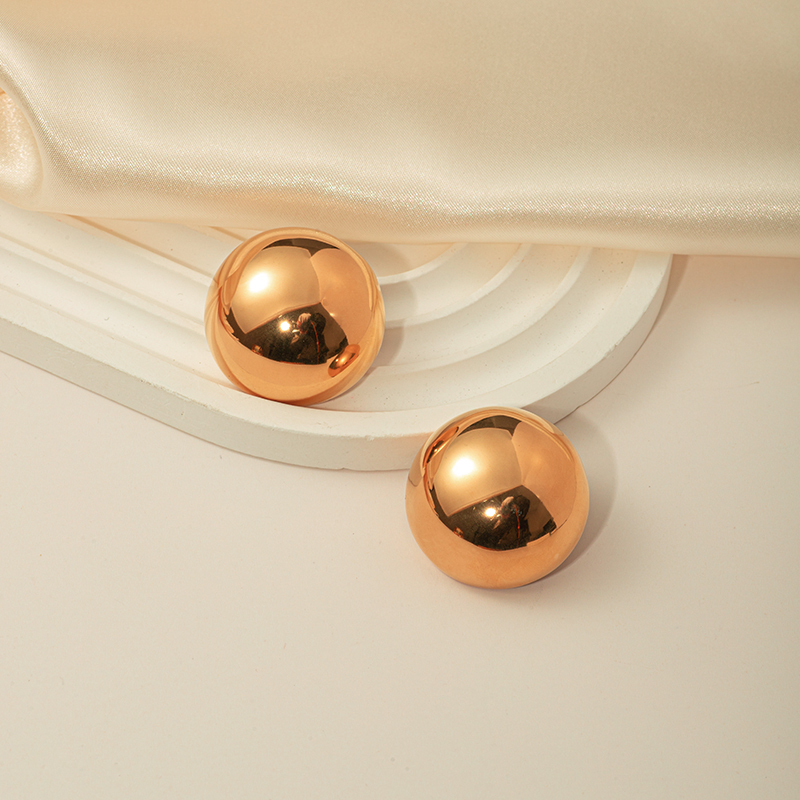 1 Pair Simple Style Round Polishing Plating 304 Stainless Steel Gold Plated Ear Studs display picture 2