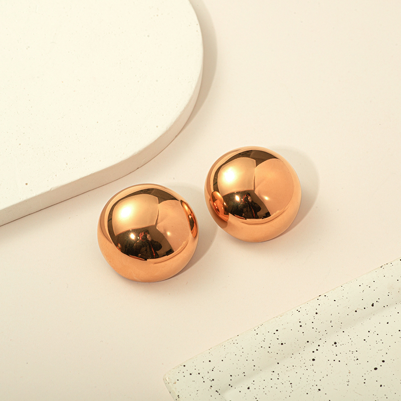 1 Pair Simple Style Round Polishing Plating 304 Stainless Steel Gold Plated Ear Studs display picture 3