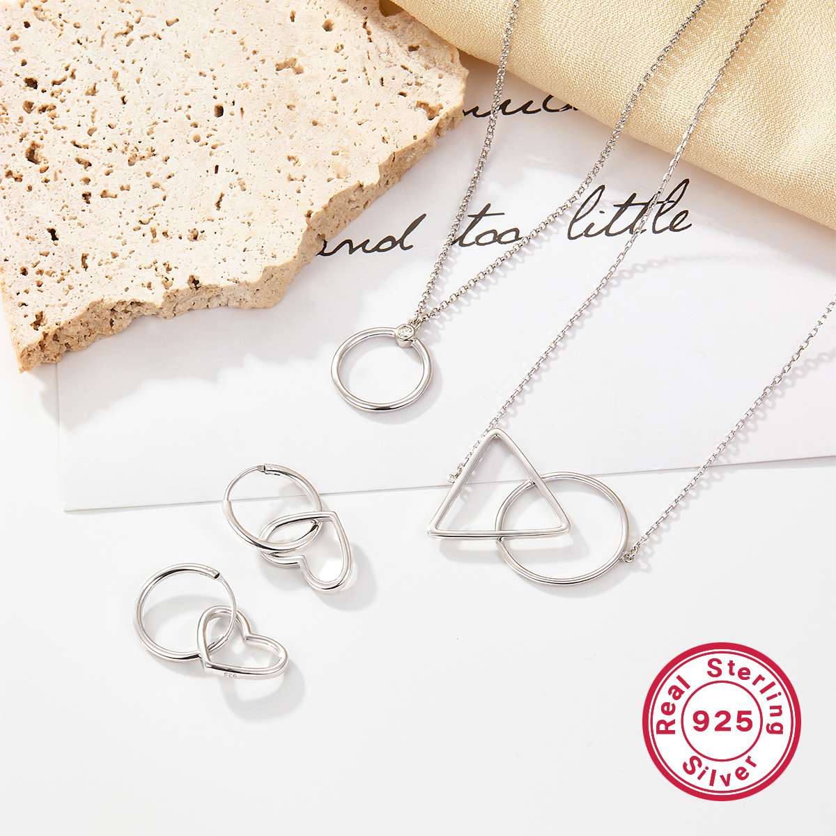 Sterling Silver French Style Triangle Circle Heart Shape Plating Jewelry Set display picture 8