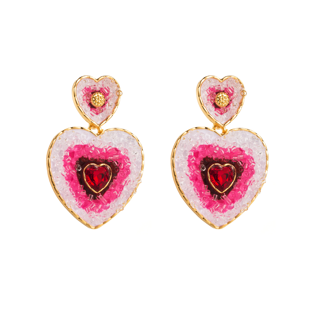 1 Piece IG Style Heart Shape Inlay Alloy Resin Glass Drill Resin Glass Drill Drop Earrings display picture 6