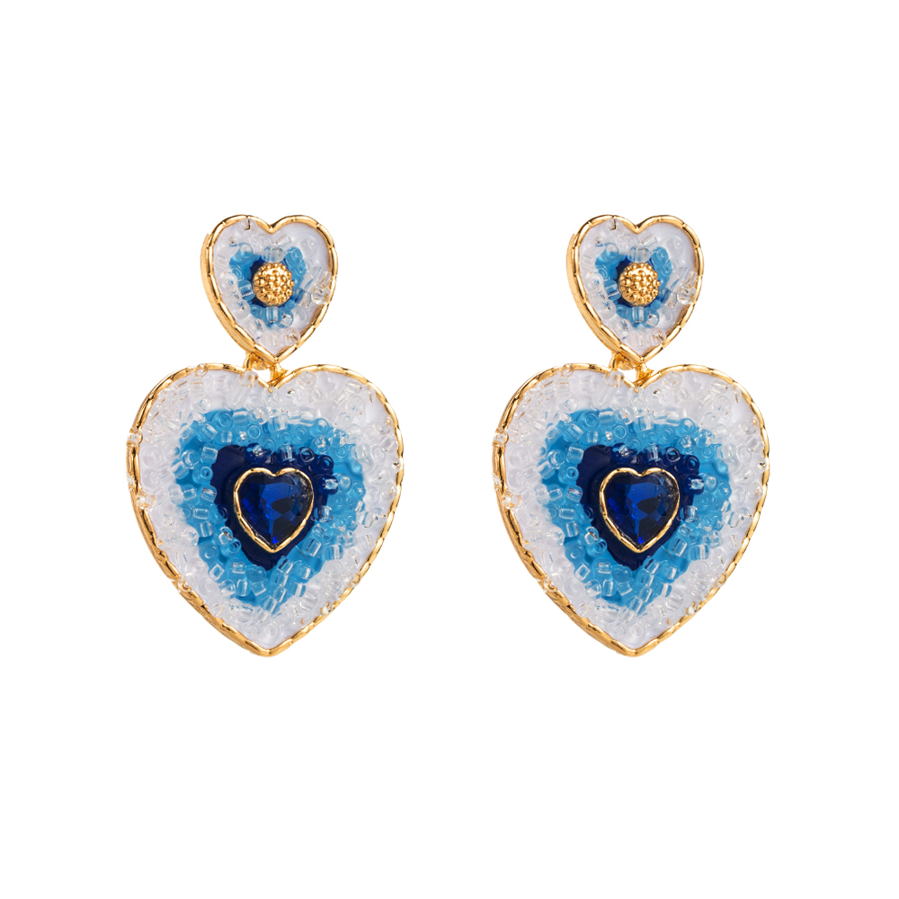 1 Piece IG Style Heart Shape Inlay Alloy Resin Glass Drill Resin Glass Drill Drop Earrings display picture 4