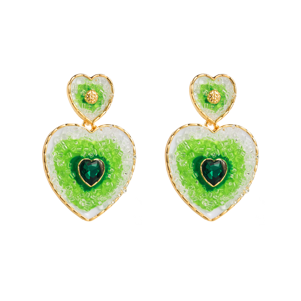 1 Piece IG Style Heart Shape Inlay Alloy Resin Glass Drill Resin Glass Drill Drop Earrings display picture 5