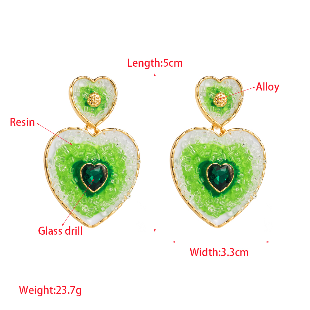 1 Piece IG Style Heart Shape Inlay Alloy Resin Glass Drill Resin Glass Drill Drop Earrings display picture 1