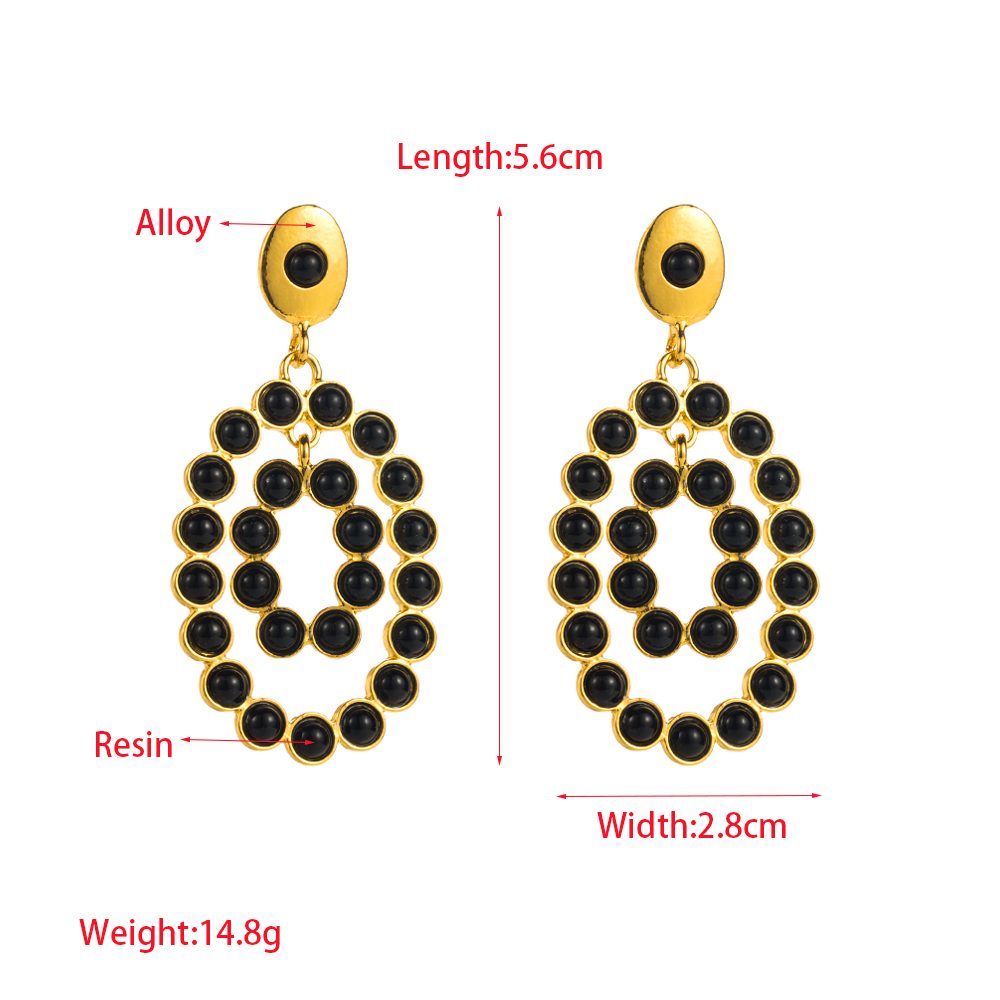 1 Pair Elegant Luxurious Oval Inlay Alloy Resin Drop Earrings display picture 1