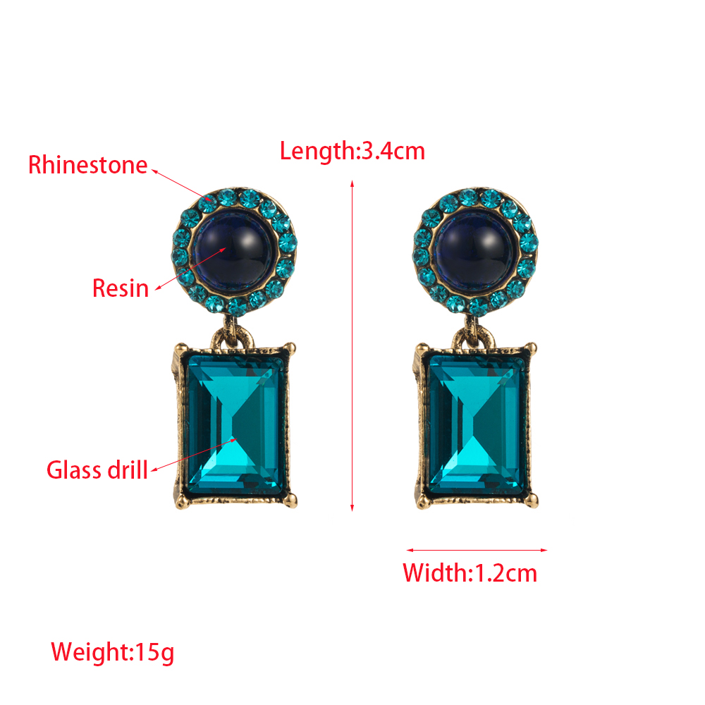1 Par Elegante Lujoso Cuadrado Embutido Aleación Resina Diamantes De Imitación Taladro De Vidrio Pendientes De Gota display picture 1