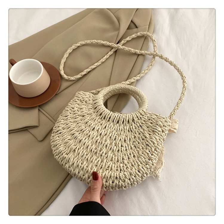 Women's Medium Straw Color Block Vintage Style Classic Style String Shoulder Bag display picture 4