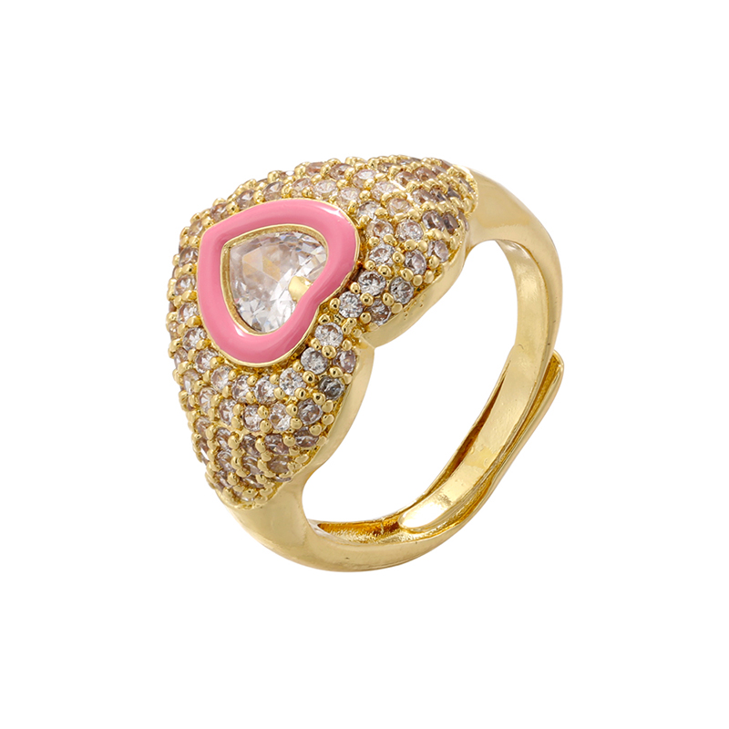 Wholesale Sweet Heart Shape Copper Enamel Plating Inlay Zircon Open Rings display picture 5