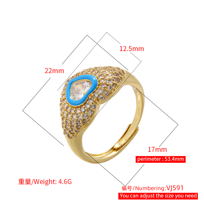 Wholesale Sweet Heart Shape Copper Enamel Plating Inlay Zircon Open Rings display picture 9