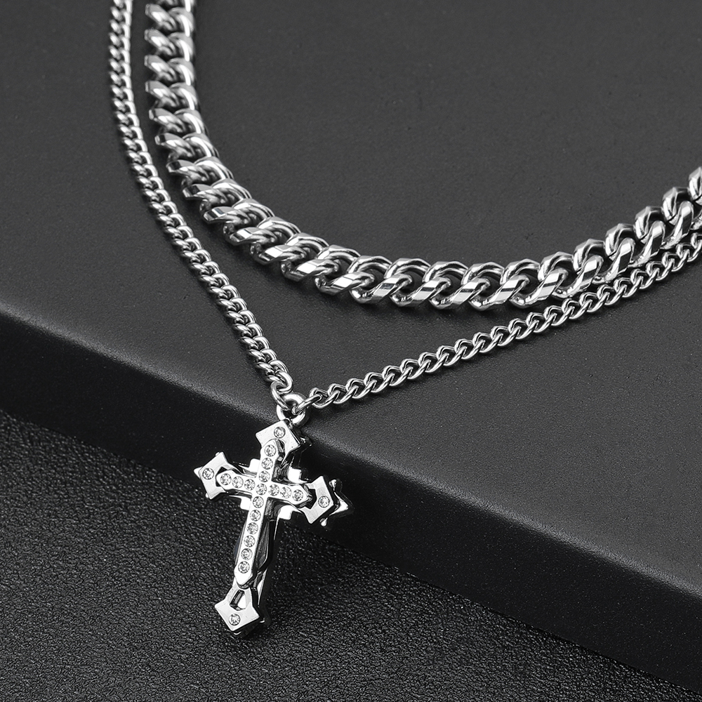 304 Stainless Steel Hip-Hop Cross Necklace display picture 3