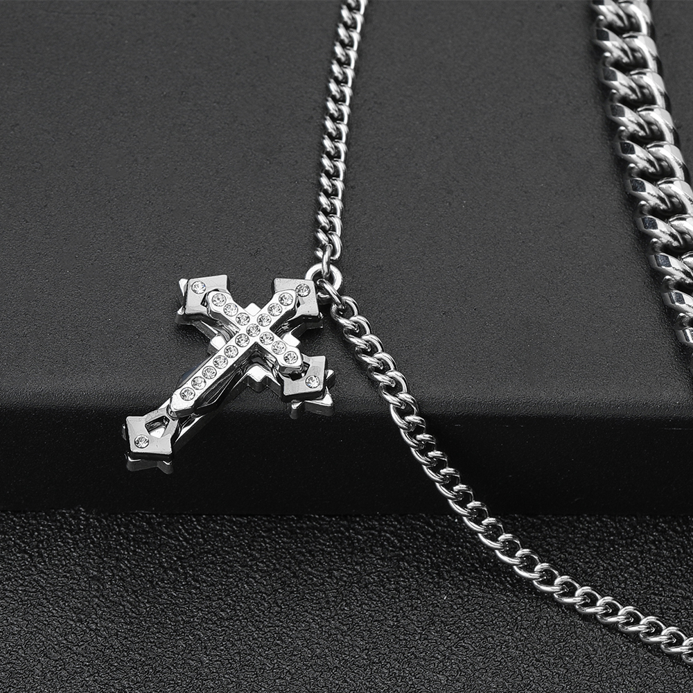 304 Stainless Steel Hip-Hop Cross Necklace display picture 4
