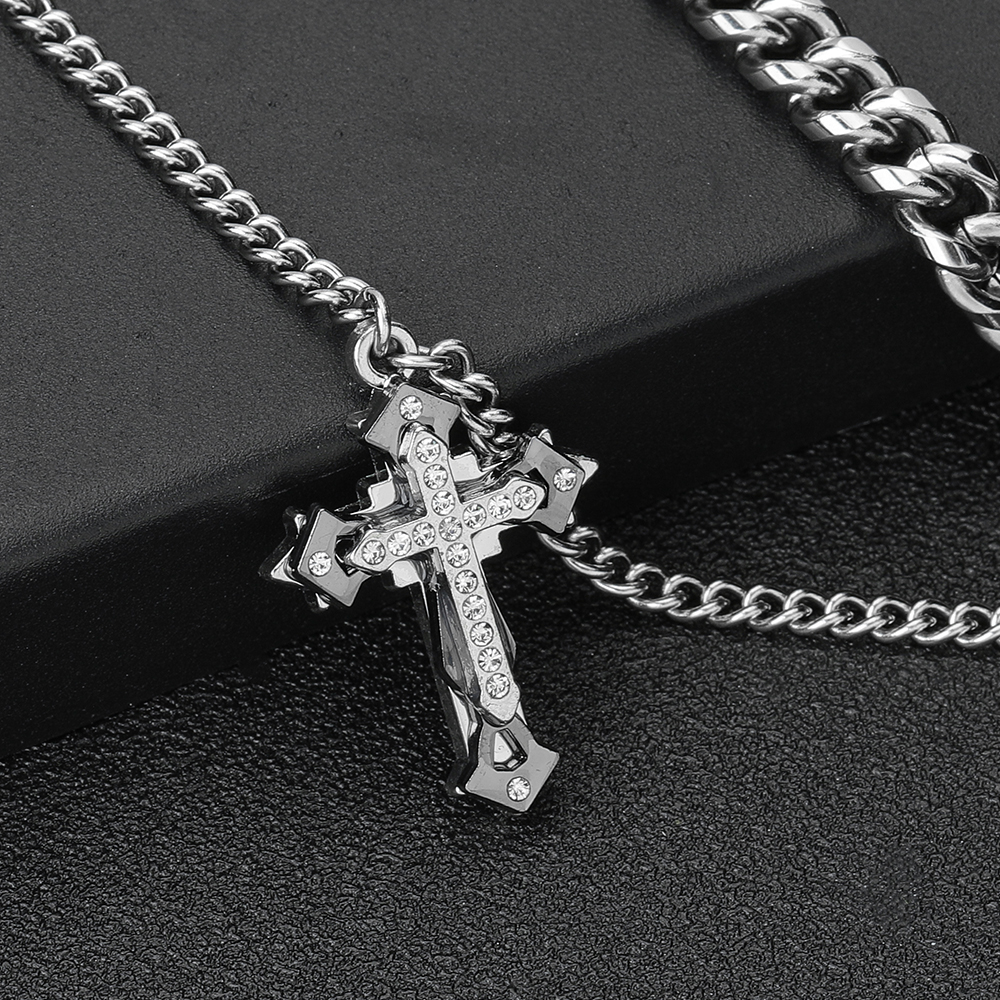 304 Stainless Steel Hip-Hop Cross Necklace display picture 6