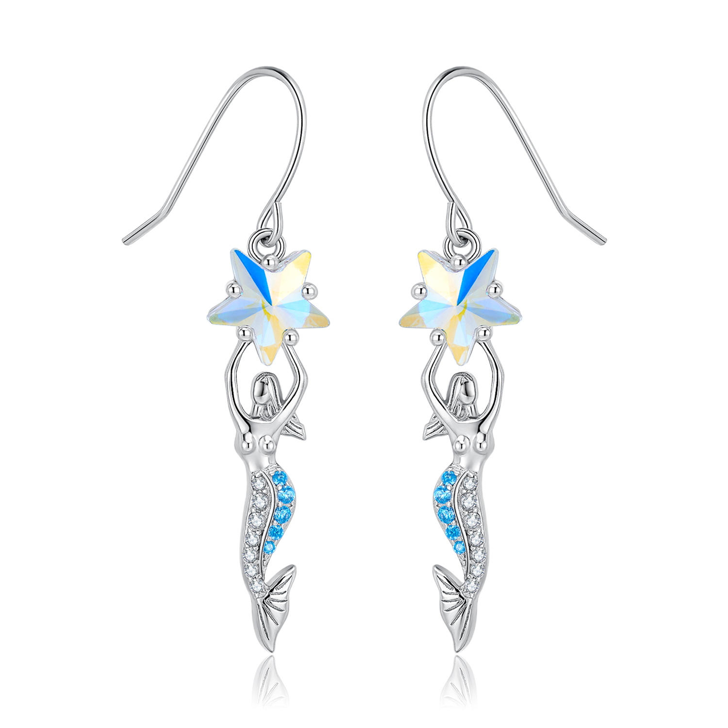 1 Pair Elegant Star Heart Shape Mermaid Sterling Silver Drop Earrings display picture 7