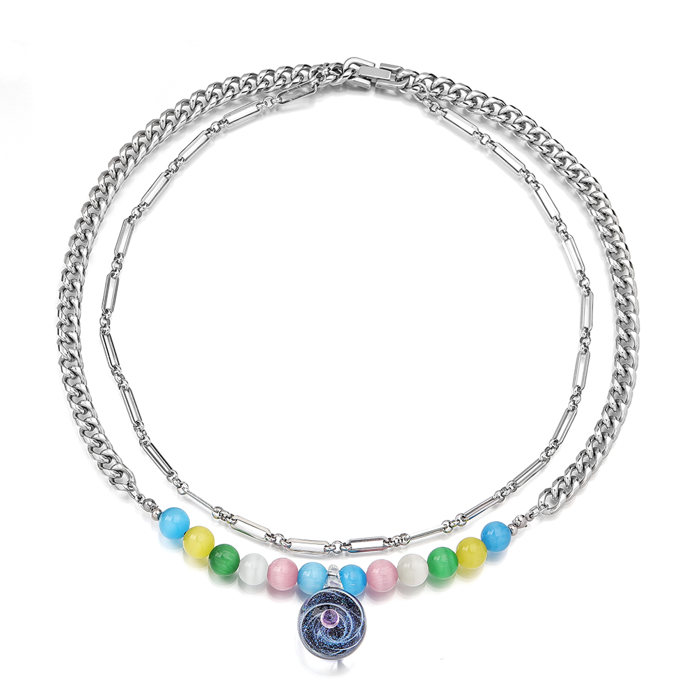 304 Stainless Steel Classic Style Beaded Round Color Block Necklace display picture 1