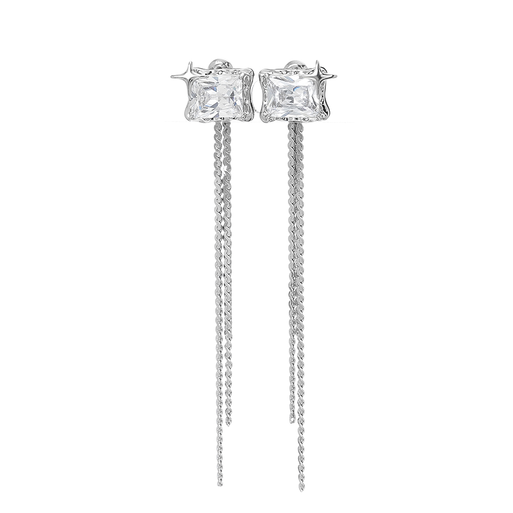 1 Pair Simple Style Tassel Rectangle Plating Inlay Copper Zircon Drop Earrings display picture 1