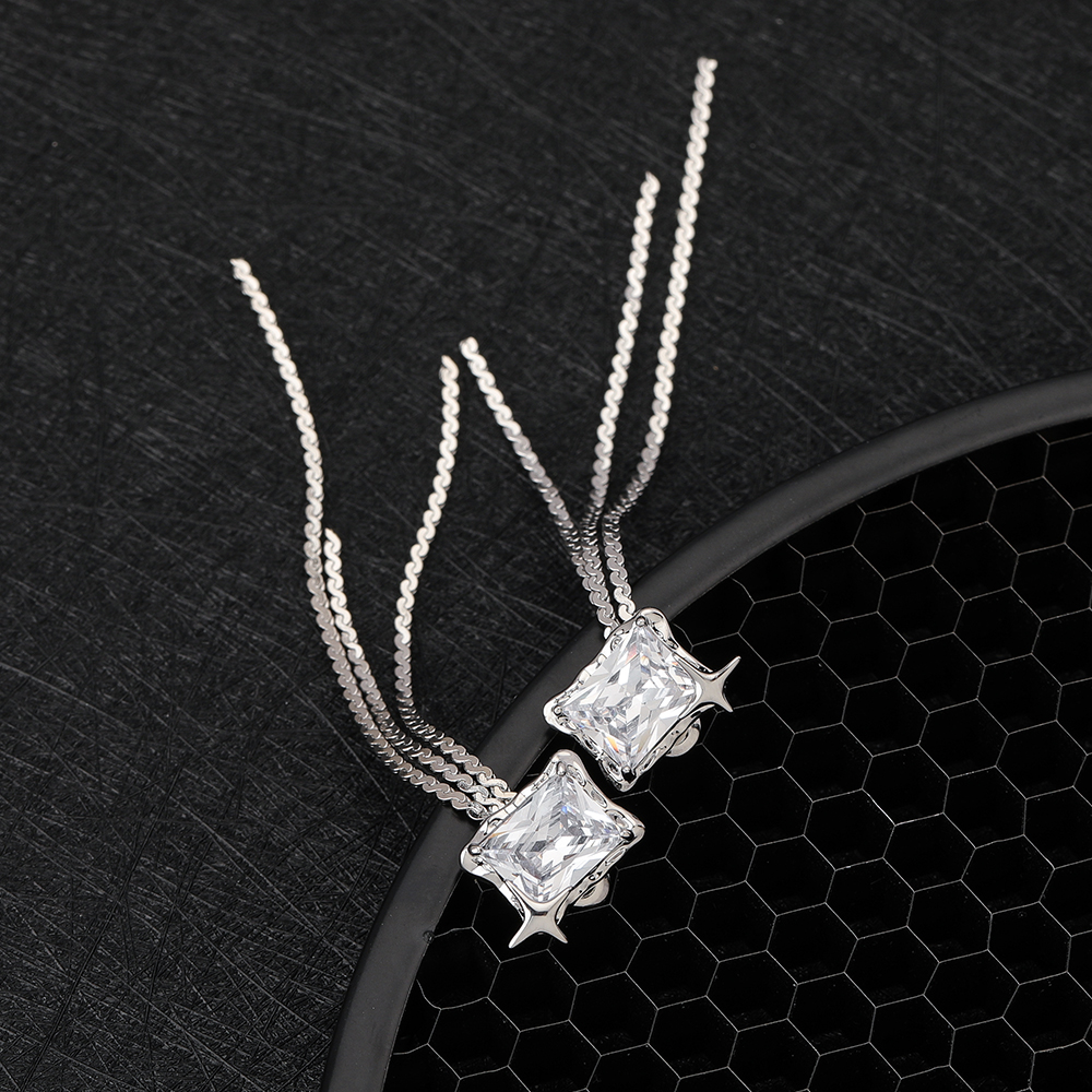 1 Pair Simple Style Tassel Rectangle Plating Inlay Copper Zircon Drop Earrings display picture 3