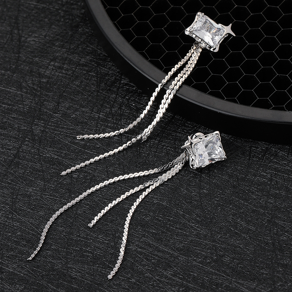 1 Pair Simple Style Tassel Rectangle Plating Inlay Copper Zircon Drop Earrings display picture 8