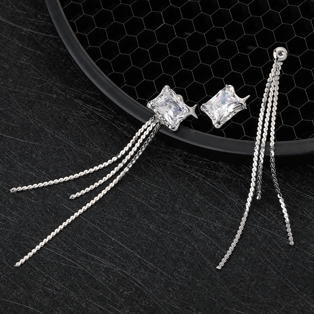 1 Pair Simple Style Tassel Rectangle Plating Inlay Copper Zircon Drop Earrings display picture 7